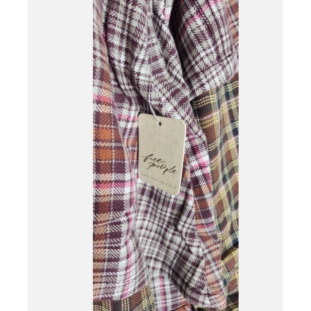 NWT Free People Layer It Up Plaid Top Womens Small Snap Overlay Long Sleeve $168 - Picture 10 of 12